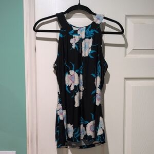 Floral Sleeveless Women's Top - Black and Blue